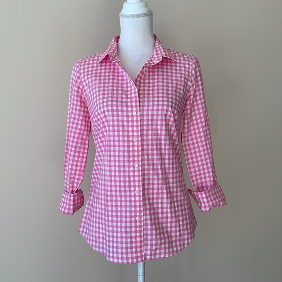 J. Crew Perfect Pink Gingham Shirt - Picture 2 of 9